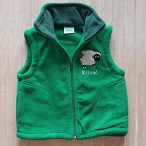 Irish Farmyard Friends Ireland Green Sheep Fleece Vest Kids Zip Up Cozy Jacket